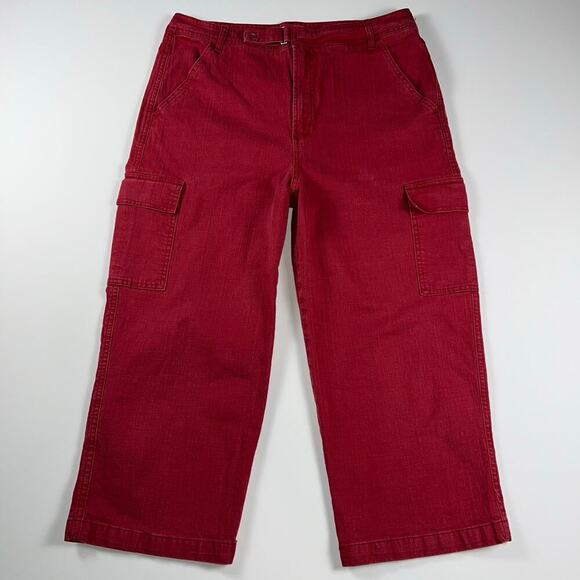 Gloria Vanderbilt Vintage High Rise Red Cotton Cargo Crop Pants Jeans Size 14 - Picture 1 of 12
